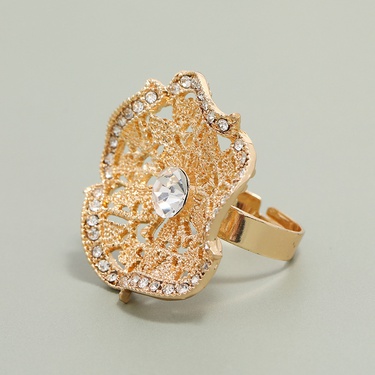 hollow flower geometric diamond open ring  jewelry—4