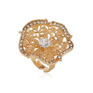 hollow flower geometric diamond open ring  jewelry—6