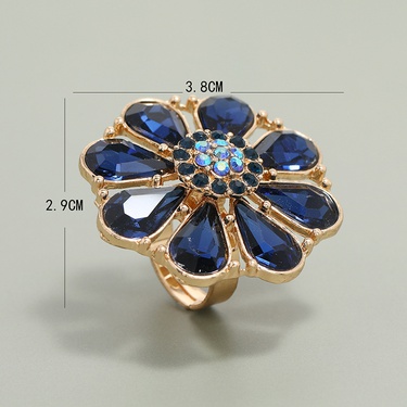 hollow flower diamond exaggerated opening adjustable ring  jewelry—4