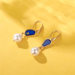 2021europe and America Cross Border New Earrings Blue Dripping Shell Pearl Eardrops Stud Earrings Ins Popular Ornament
