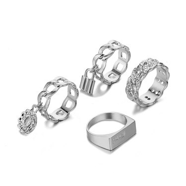 jewelry geometric flower lock pendant ring 4-piece set—4