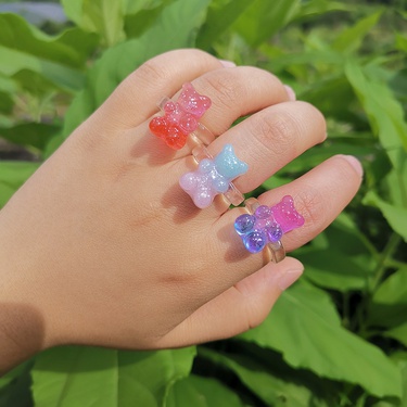 Europe and America Cross Border New Geometric Bear Ring Korean Ins Style Color Ring Girly Style Acrylic Jewelry for Women—5