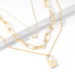 wholesale fashion peach heart lock pendant multilayer alloy necklace Nihaojewelry