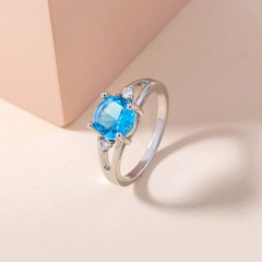 European and American Foreign Trade Cross-Border Fashion Deep Sea Blue Gem Micro-Inlaid Zircon Ring Female Ring Ornament