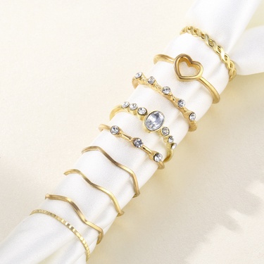 jewelry heart diamond-studded ring 9-piece set—2