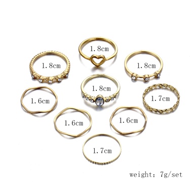 jewelry heart diamond-studded ring 9-piece set—4