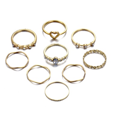 jewelry heart diamond-studded ring 9-piece set—5