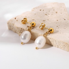 wholesale simple stainless steel pearl pendant earrings Nihaojewelry