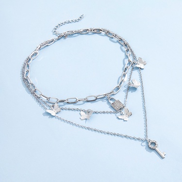jewelry butterfly lock key pendant multi-layer necklace—2