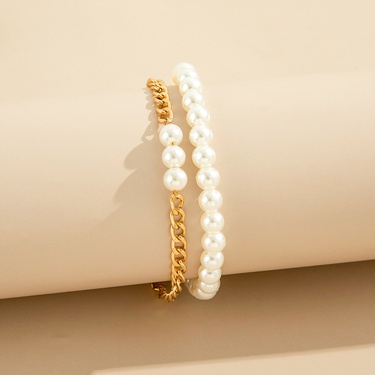 jewelry simple pearl splicing chain anklet two-piece set—2
