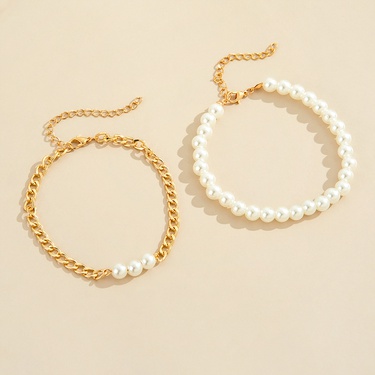 jewelry simple pearl splicing chain anklet two-piece set—3