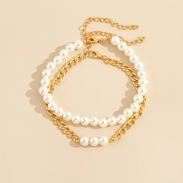 jewelry simple pearl splicing chain anklet two-piece set—4