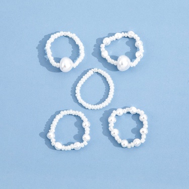 simple pearl beads ring five-piece set—2
