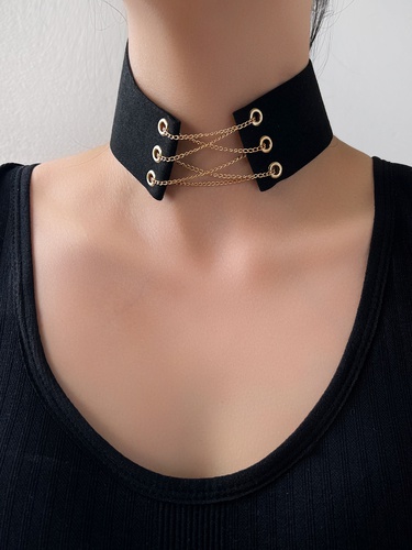 jewelry solid color crossed chain wide choker—1