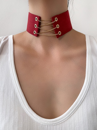 jewelry solid color crossed chain wide choker—3
