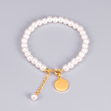 S22 Japanese and Korean Temperamental Fu Character Round Brand Shell Pearl and Pearl Bracelet Trendy Female Slingshot Buckle Blessing Card Hand Jewelry—3