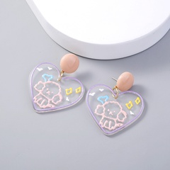 wholesale transparent embossed heart-shaped graffiti puppy acrylic earrings Nihaojewelry