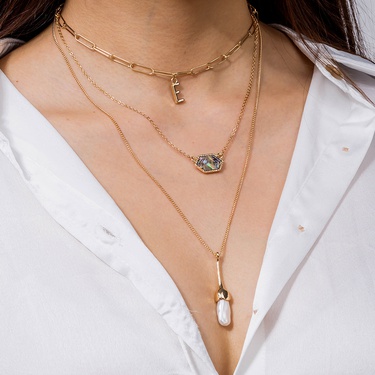 fashion diamond-shaped abalone shell multi-layer necklace—1