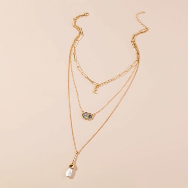 fashion diamond-shaped abalone shell multi-layer necklace—3