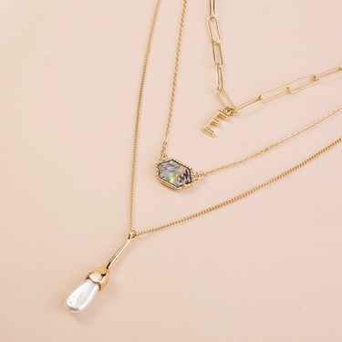 fashion diamond-shaped abalone shell multi-layer necklace—4