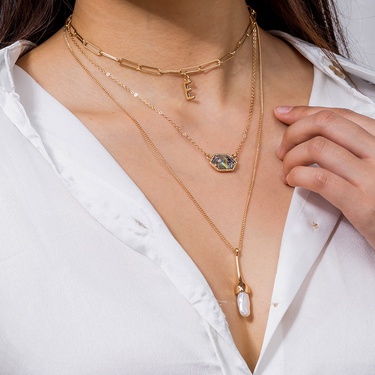 fashion diamond-shaped abalone shell multi-layer necklace—5