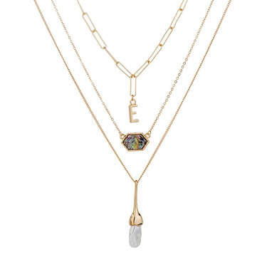 fashion diamond-shaped abalone shell multi-layer necklace—6