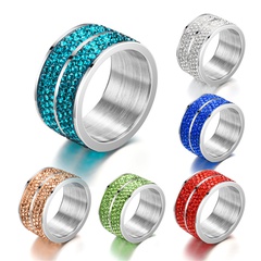 Cross-Border New Arrival Titanium Steel Six Rows Full of Rhinestone Ring European and American Fashion Stainless Steel Couple Diamond-Studded Ring Rhinestone Ring Hand Jewelry Wholesale