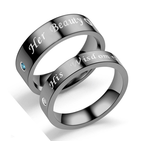 Großhandel Buchstaben Edelstahl Diamant Paar Ring Nihaojewelry's discount tags