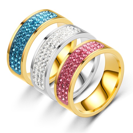 Europäischer und amerikanischer neuer Diamant ring aus Titan stahl, dreireihiger Edelstahl-Paar ring für Frauen mit vollem Diamant, koreanischer Handschmuck Großhandel's discount tags