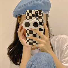 Korean Style Chessboard Plaid Big Eyes Bracket Apple 12/13pro Phone Case for 8Plus/XR Soft Case SE2
