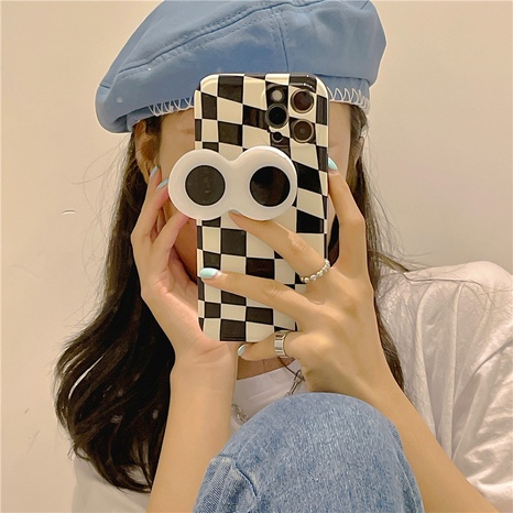 Korean Style Chessboard Plaid Big Eyes Bracket Apple 12/13pro Phone Case for 8Plus/XR Soft Case SE2's discount tags
