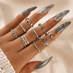 Großhandel Mode versilbert voller Diamant geometrischer Ring 9-teiliges Set Nihaojewelry