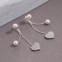 wholesale pearl color crystal heart-shaped inlaid copper earrings Nihaojewelry