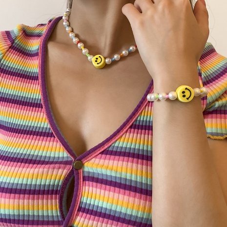 Einfache Imitation Perle Lächeln runde Perlen Set Halskette Farbe Reis Perlen Acryl Halskette europäischen und amerikanischen grenz überschreiten den Schmuck's discount tags