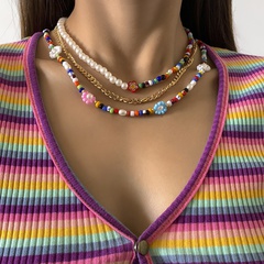 Großhandel Schmuck ethnischen Stil Kontrastfarbe Blume Perlen Halskette Set nihaojewelry