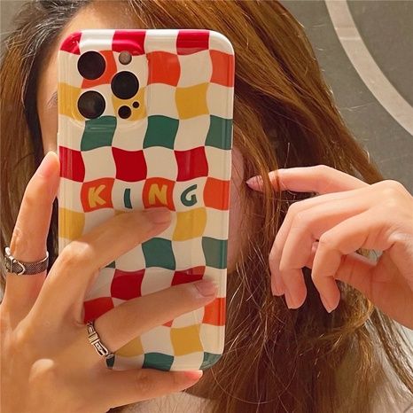 korean geometric color checkerboard pattern mobile phone case wholesale nihaojewelry's discount tags