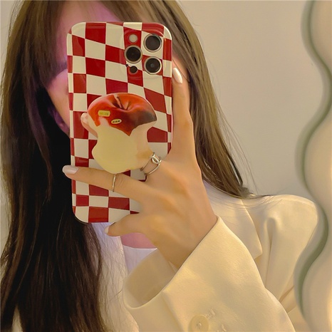 fashion red white checkerboard lattice apple stand mobile phone case wholesale nihaojewelry's discount tags