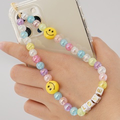 crystal color beads smiley face mobile phone chain wholesale Nihaojewelry