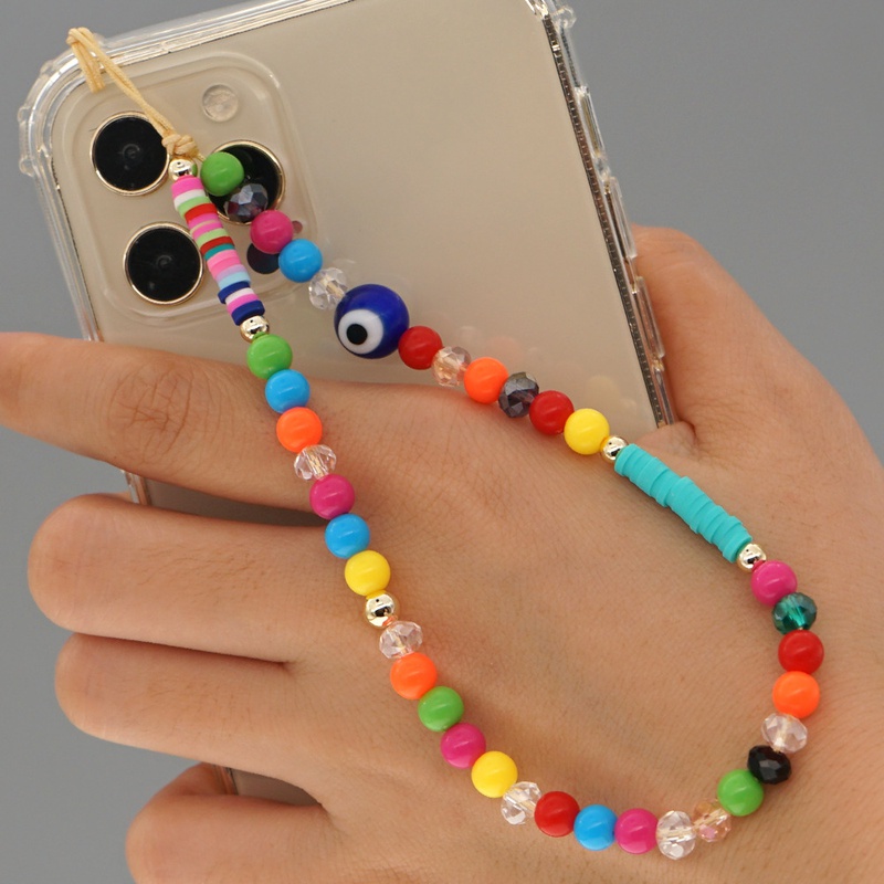glass eye beads colorful soft pottery ethnic style mobile phone lanyard wholesale Nihaojewelry