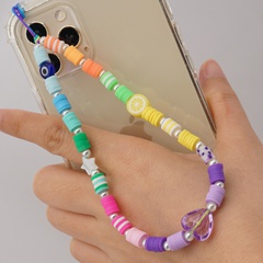 couleur douce en céramique imitation perle transparente coeur de pêche chaîne de téléphone portable en gros Nihaojewelry