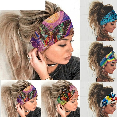 wholesale elastic color butterfly sports wide version headband Nihaojewelry NHJAY398982's discount tags