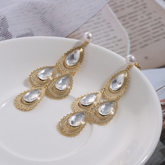 wholesale retro geometric long crystal copper earrings Nihaojewelry