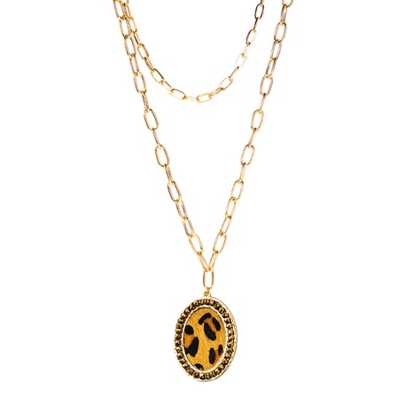 wholesale Retro-Kristallleder Leopardenmuster Anhänger mehrschichtige Halskette Nihaojewelry's discount tags