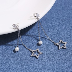 wholesale long tassel five-pointed star zircon inlaid copper earrings Nihaojewelry