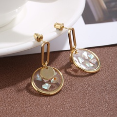 wholesale metal transparent circle inlaid mother-of-pearl copper earrings Nihaojewelry