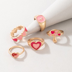 Großhandel Fashion Pink Series Herz-Pilz-Schatz-Ring-Set Nihaojewelry