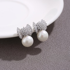 Wholesale Fashion Bow-shaped Pearl Zircon Inlaid Stud Earrings Nihaojewelry