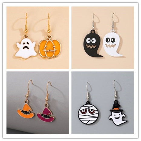 Wholesale Halloween Cute Pumpkin Ghost Bat Spider Wizard Hat Earring Nihaojewelry's discount tags