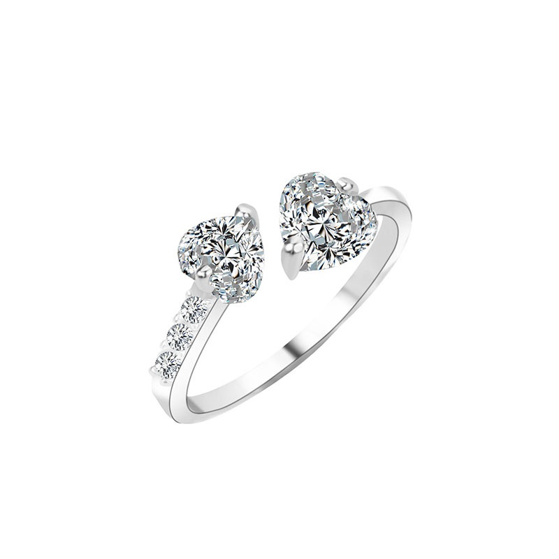 fashion creative double heart diamond adjustable ring wholesale nihaojewelry NHDB399985