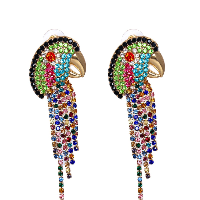 new vintage color diamond animal parrot tassel earrings wholesale nihaojewelry